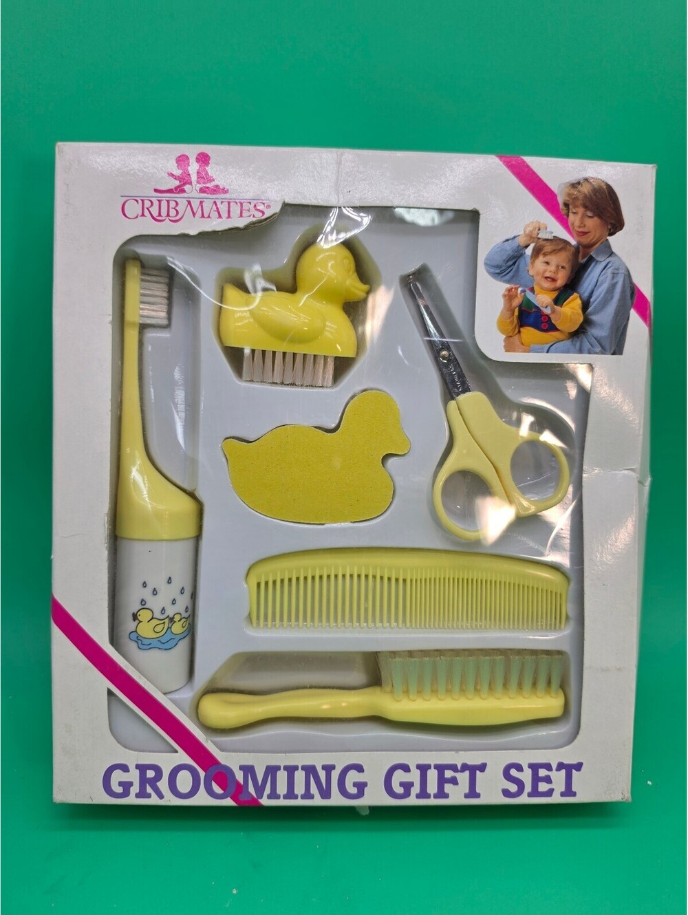 Vintage Crib Mates Baby Grooming Gift Set Yellow Duck 7 Piece New in Box